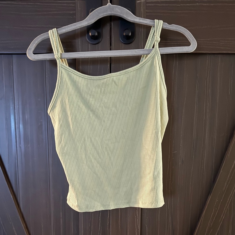 American Eagle Light Green Ribbed Spaghetti Strap Cropped Top